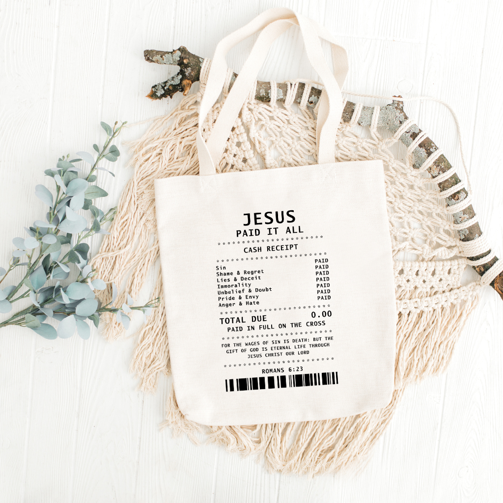 Jesus Paid It All Natural Canvas Tote
